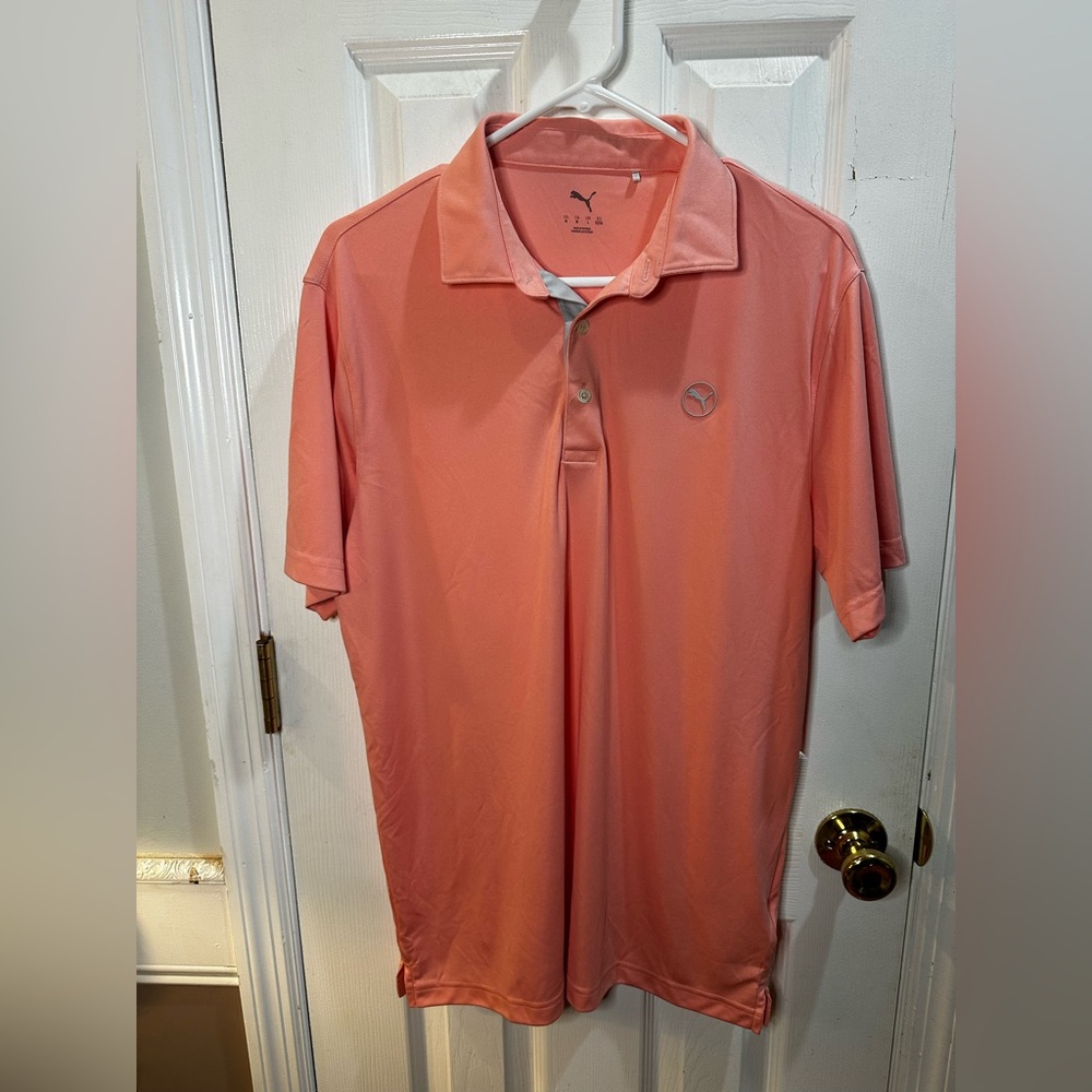 Puma Men’s Golf Shirt Pure Solid Polo Melon Punch Peach Polyester Med‎